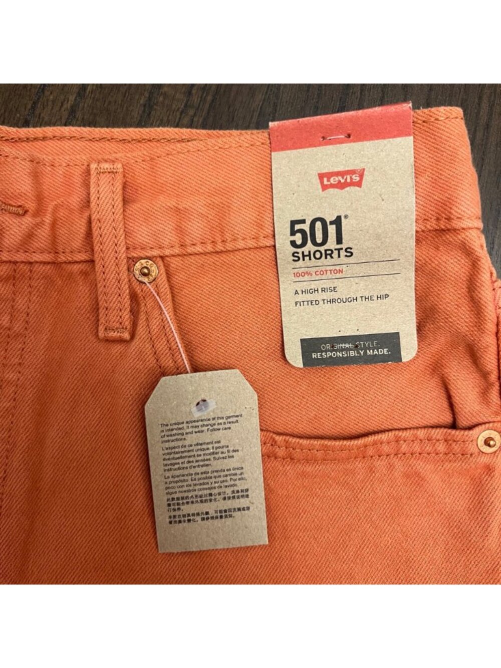 NWT Levis 501 Womens High-Rise Orange Denim Cutoff Shorts Sz 31 - Picture 3 of 9
